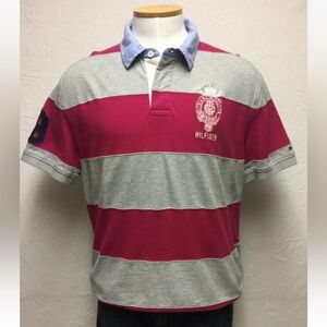 Tommy Hilfiger Men's Polo in Red and Gray Stripes